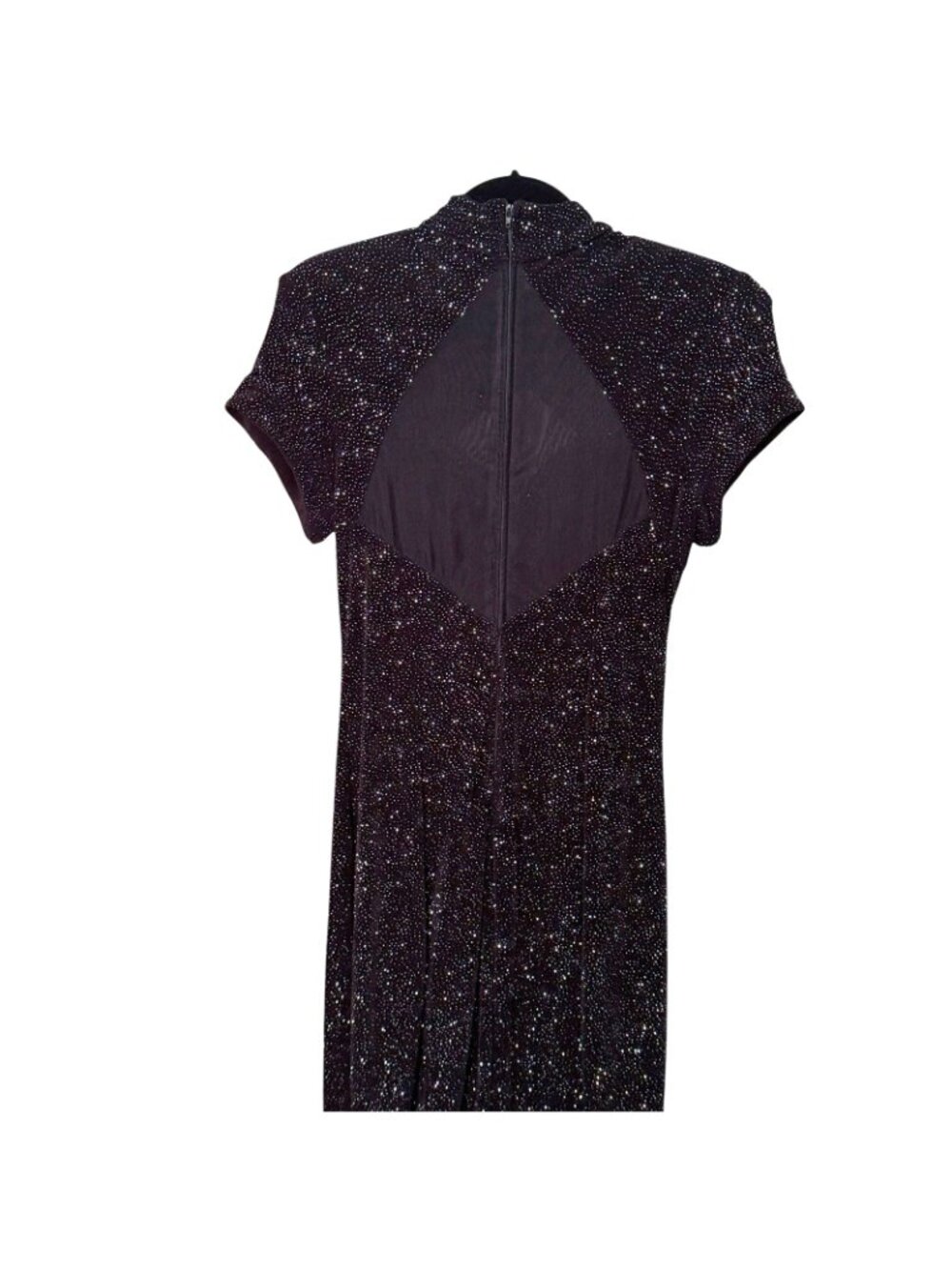 Evening Dress Womens 12 Curvy Black Mini Illusion Elegant Sparkle VTG Night Way - Picture 3 of 15